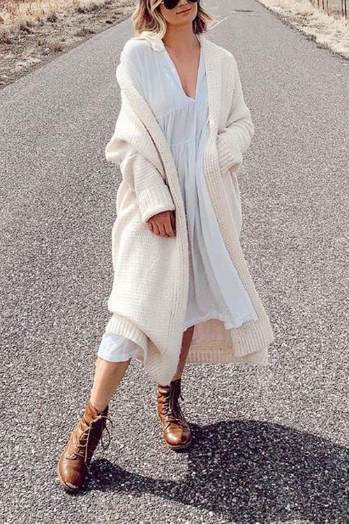 Pockets Side Slit Long Cardigan