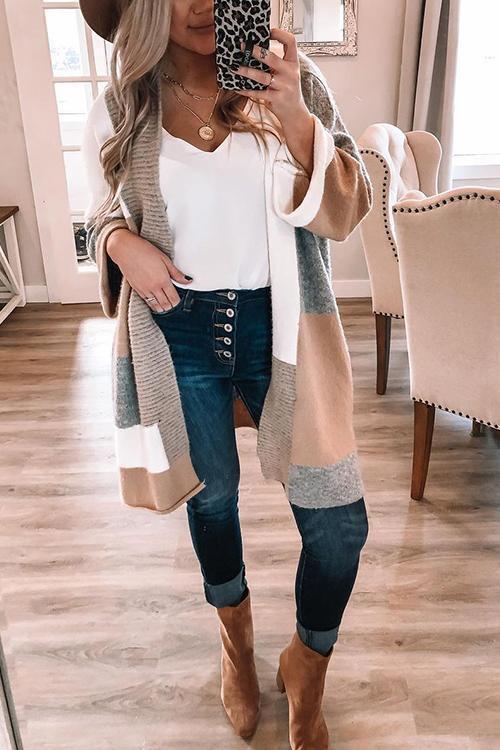 Geometry Color Block Cardigan