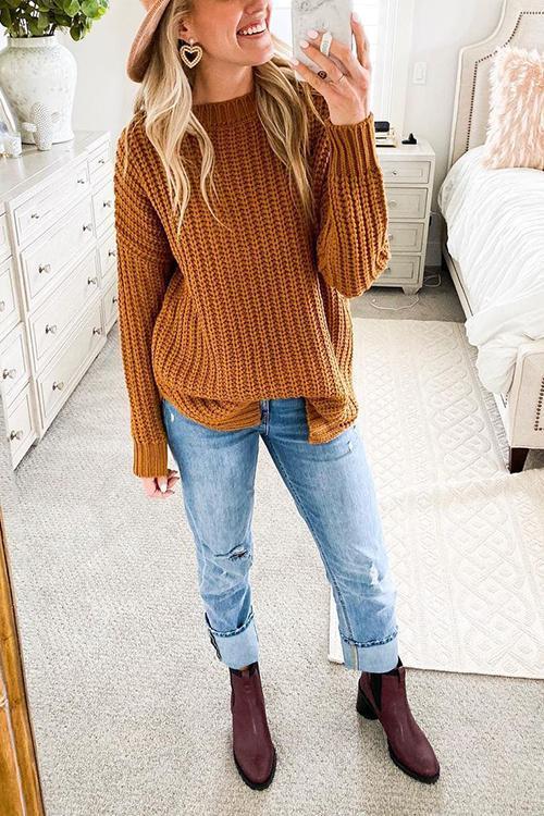 O Neck Slit Sweater