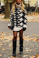 Houndstooth High Collar Sweater