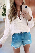 Henley V Neck Waffle Long Sleeve Sweater