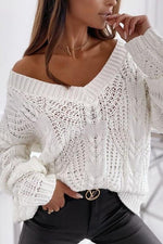 Hollow V Neck Loose Sweater