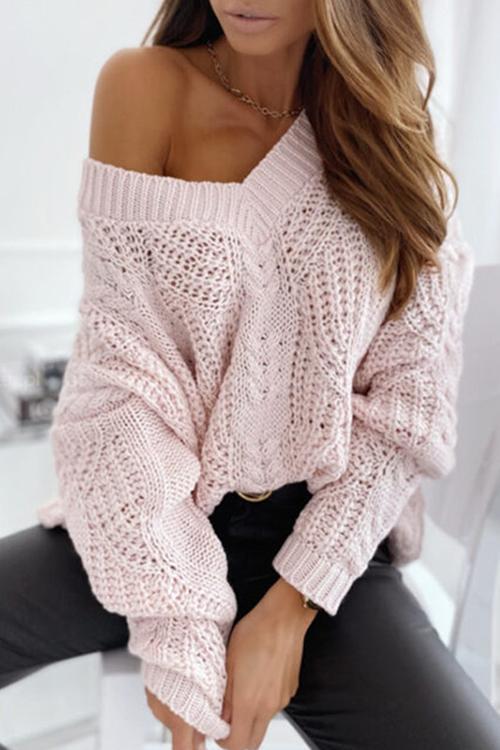 Hollow V Neck Loose Sweater