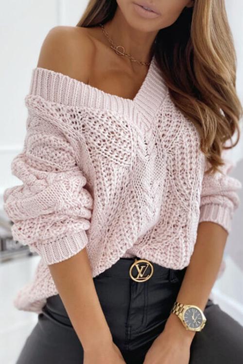 Hollow V Neck Loose Sweater