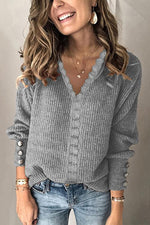 Lace V Neck Knit Button Sweater