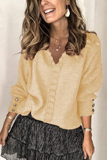 Lace V Neck Knit Button Sweater