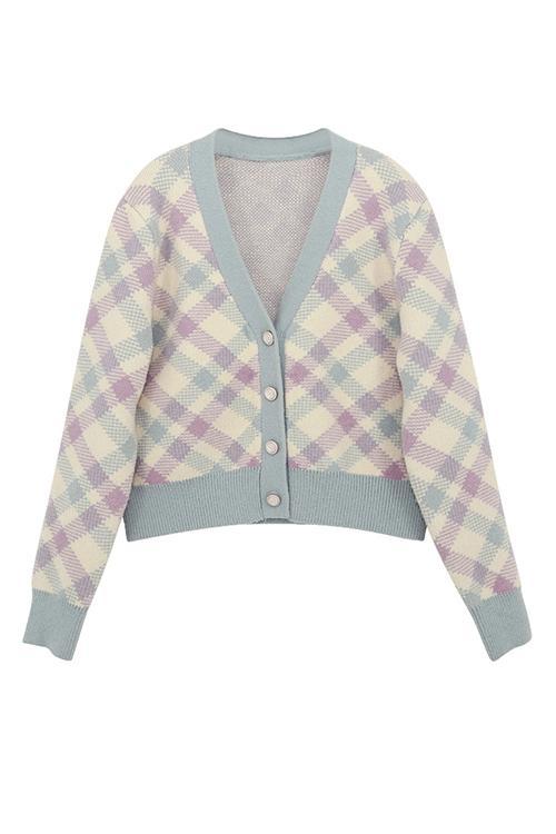 Argyle Button Crop Cardigan