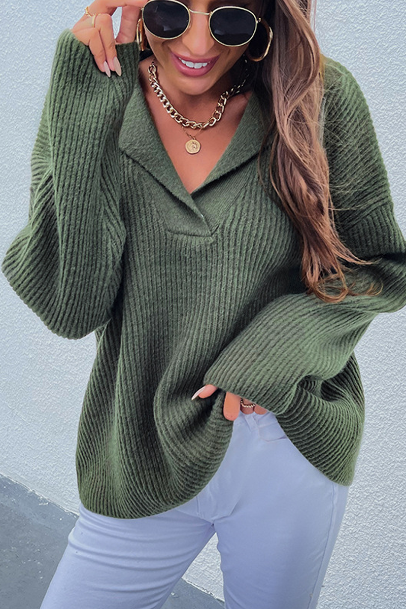 Lapel V Neck Sweater