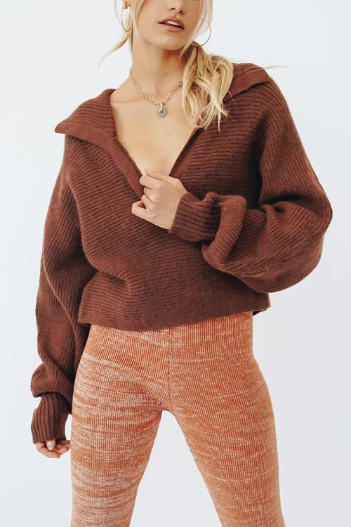 Lapel V Neck Sweater