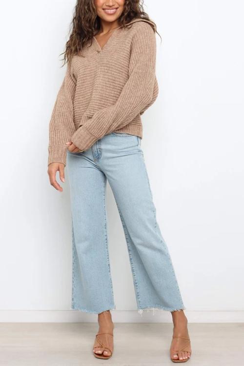 Lapel V Neck Sweater