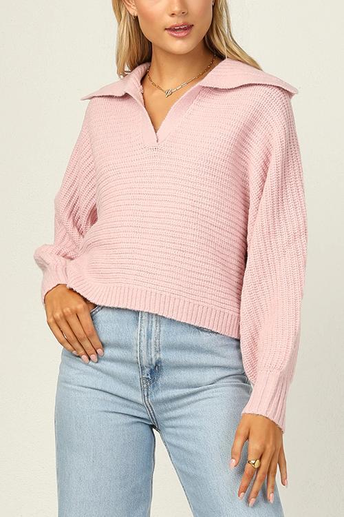 Lapel V Neck Sweater