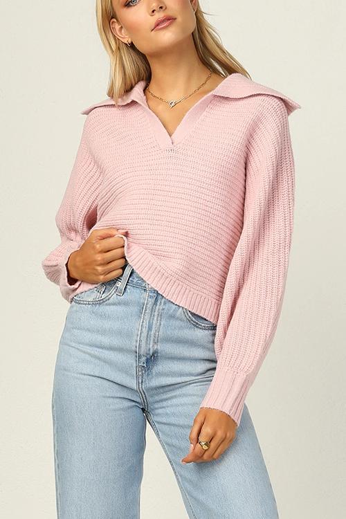 Lapel V Neck Sweater