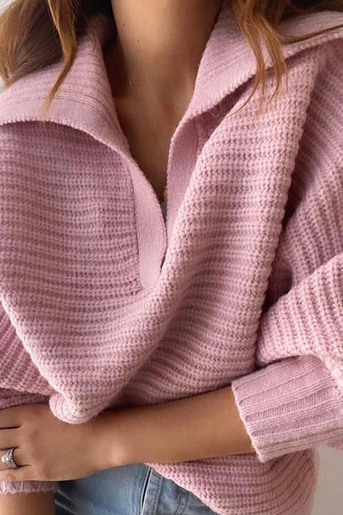 Lapel V Neck Sweater