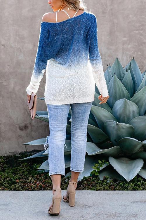 Ombre V Neck Loose Sweater