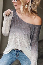 Ombre V Neck Loose Sweater