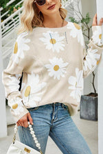 Floral Print Crew Neck Loose Sweater