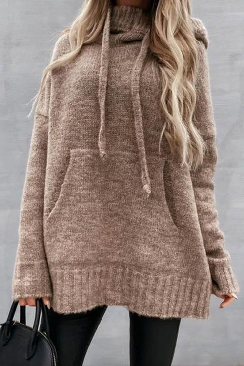 Cowl Neck Pockets Hooded Sweater