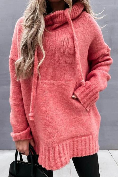 Cowl Neck Pockets Hooded Sweater