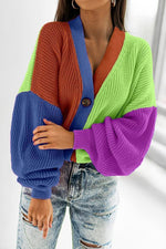 Button Up Colorblock Cardigan