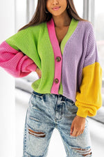 Button Up Colorblock Cardigan