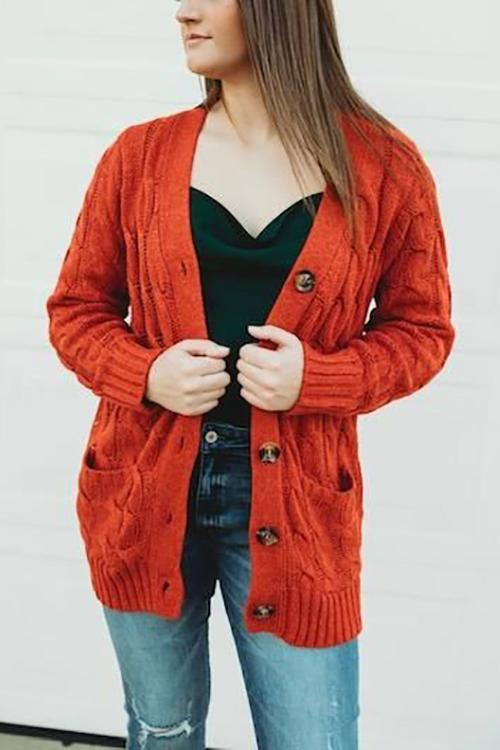 Button Cable Knit Cardigan