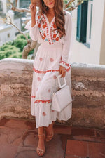 Embroidery Pom Pom Maxi Dress