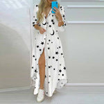 Single Breasted Button Lapel Long Sleeve Print Oversized Dress