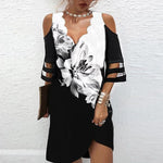 Fashion Women&#39;s Bodycon Off Shoulder V-Neck Mini Dress Sexy Summer Beach Party Vestidos Casual Loose Boho Flora Print Dresses