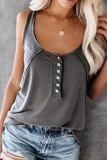 Button U Neck Sleevelss T Shirt