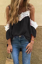 Lace Patchwork Cold Shoulder Blouse