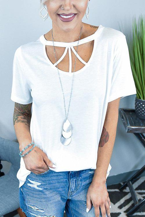 Hollow Neck Short Sleeve T Shirt