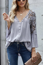 Button Lace Patchwork Blouse