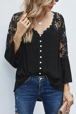 Button Lace Patchwork Blouse