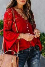 Button Lace Patchwork Blouse