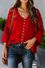 Button Lace Patchwork Blouse