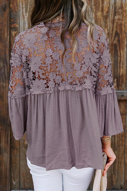 Button Lace Patchwork Blouse