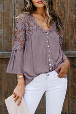 Button Lace Patchwork Blouse