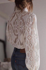 Lace Hollow Puff Sleeve T Shirt
