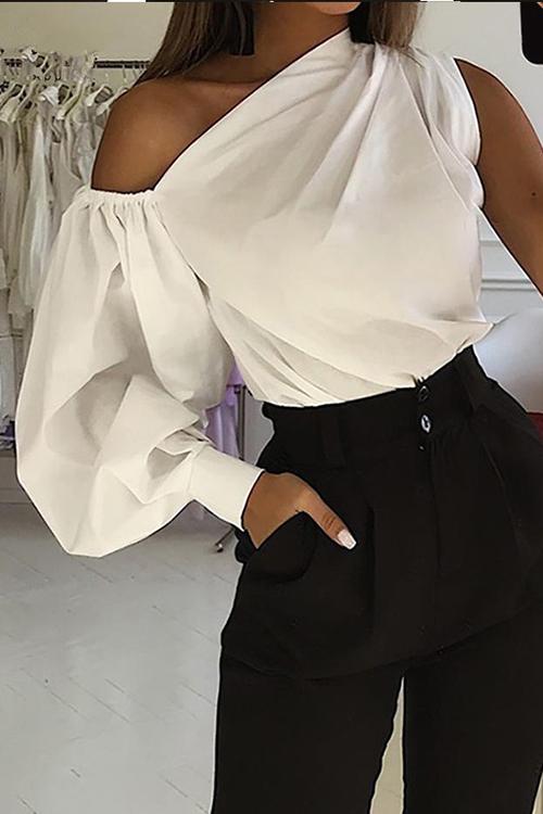 One Shoulder Puff Sleeve Blouse