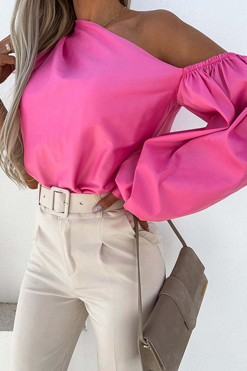 One Shoulder Puff Sleeve Blouse