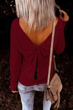 Knot Backless Long Sleeve T Shirt