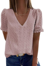 Lace V Neck Short Sleeve Blouse