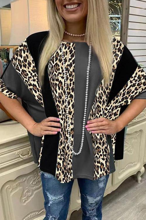 Leopard Patchwork Loose T Shirt