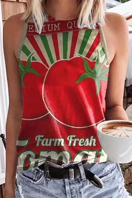 Fruits Print Sleeveless T Shirt