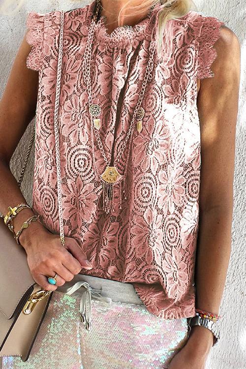 Lace O Neck Sleeveless Blouse