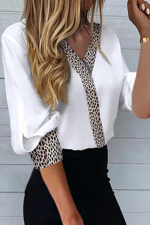 Leopard Patchwork Long Sleeve Shirts