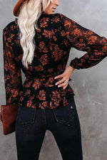 Flroal Print Button V Neck Blouse