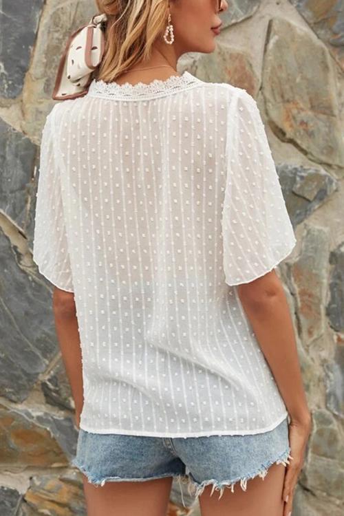 Lace V Neck Flares Short Sleeve Blouse