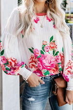 Floral Print Puff Long Sleeve Blouse