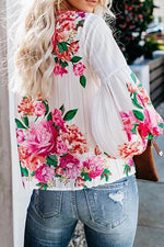 Floral Print Puff Long Sleeve Blouse